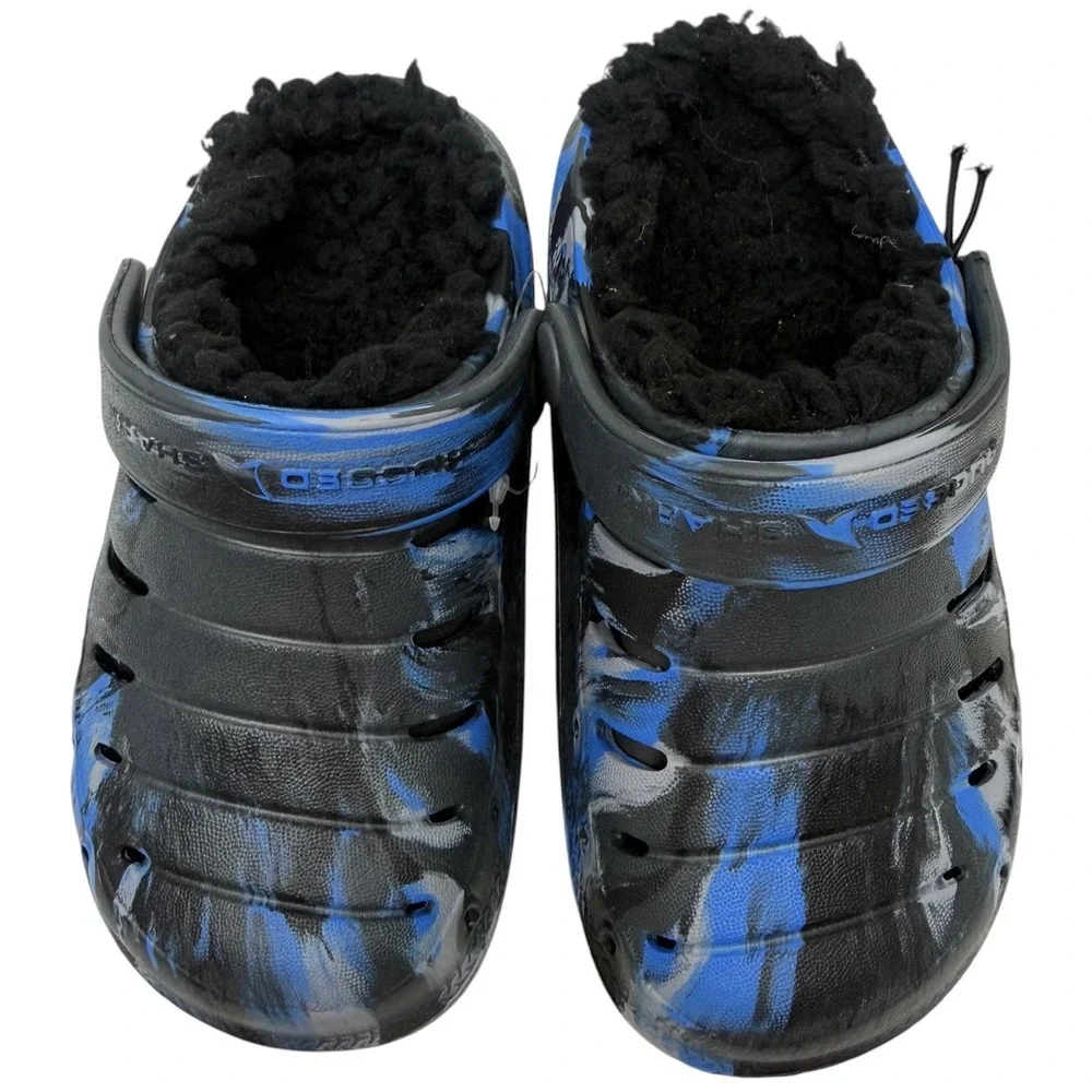 Rugged Shark Kids Lined Clogs Black Blue Camo Slip On Shoes Youth Size 7 NWOB